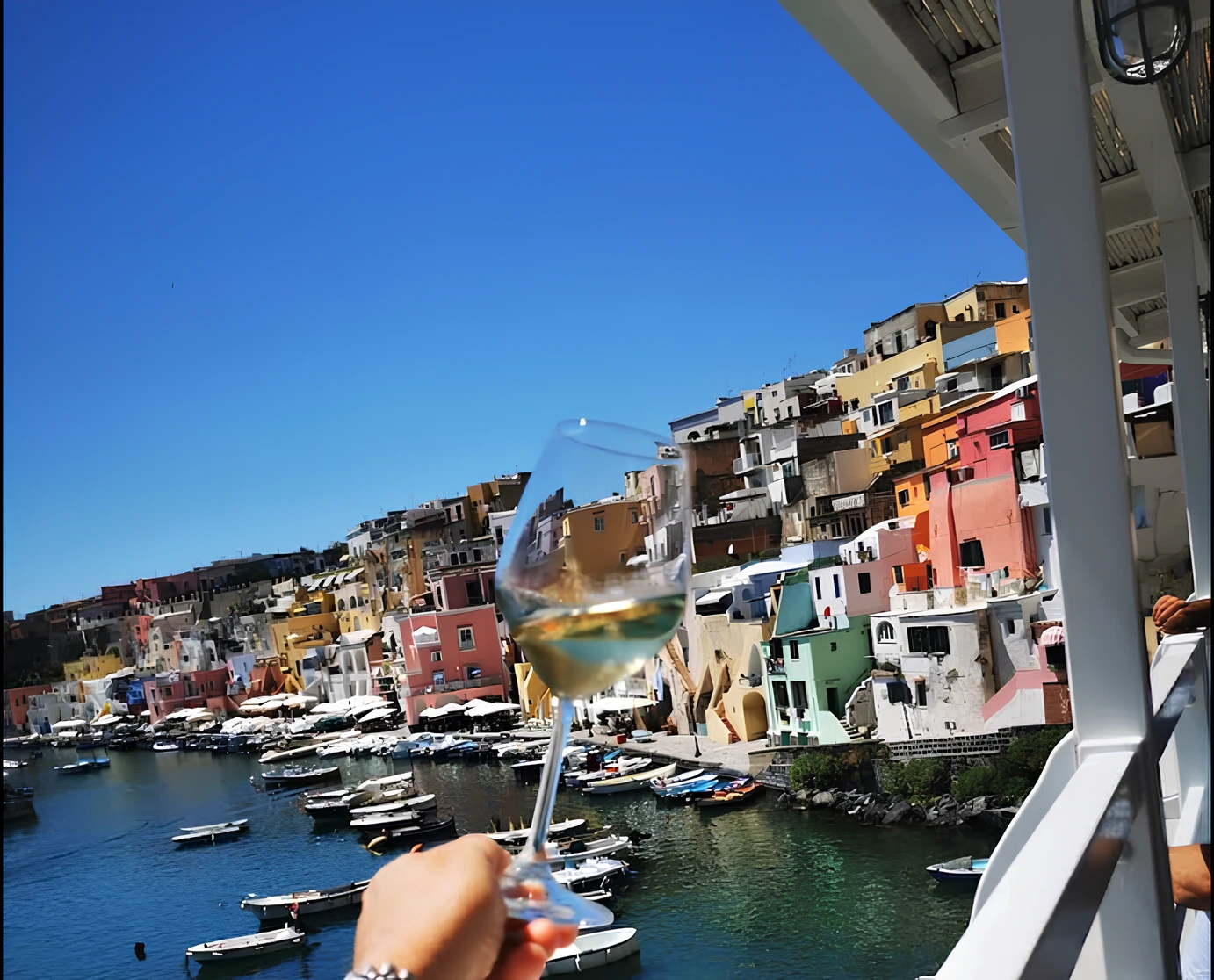 Restaurants and harbor edge in Marina Corricella, Procida
