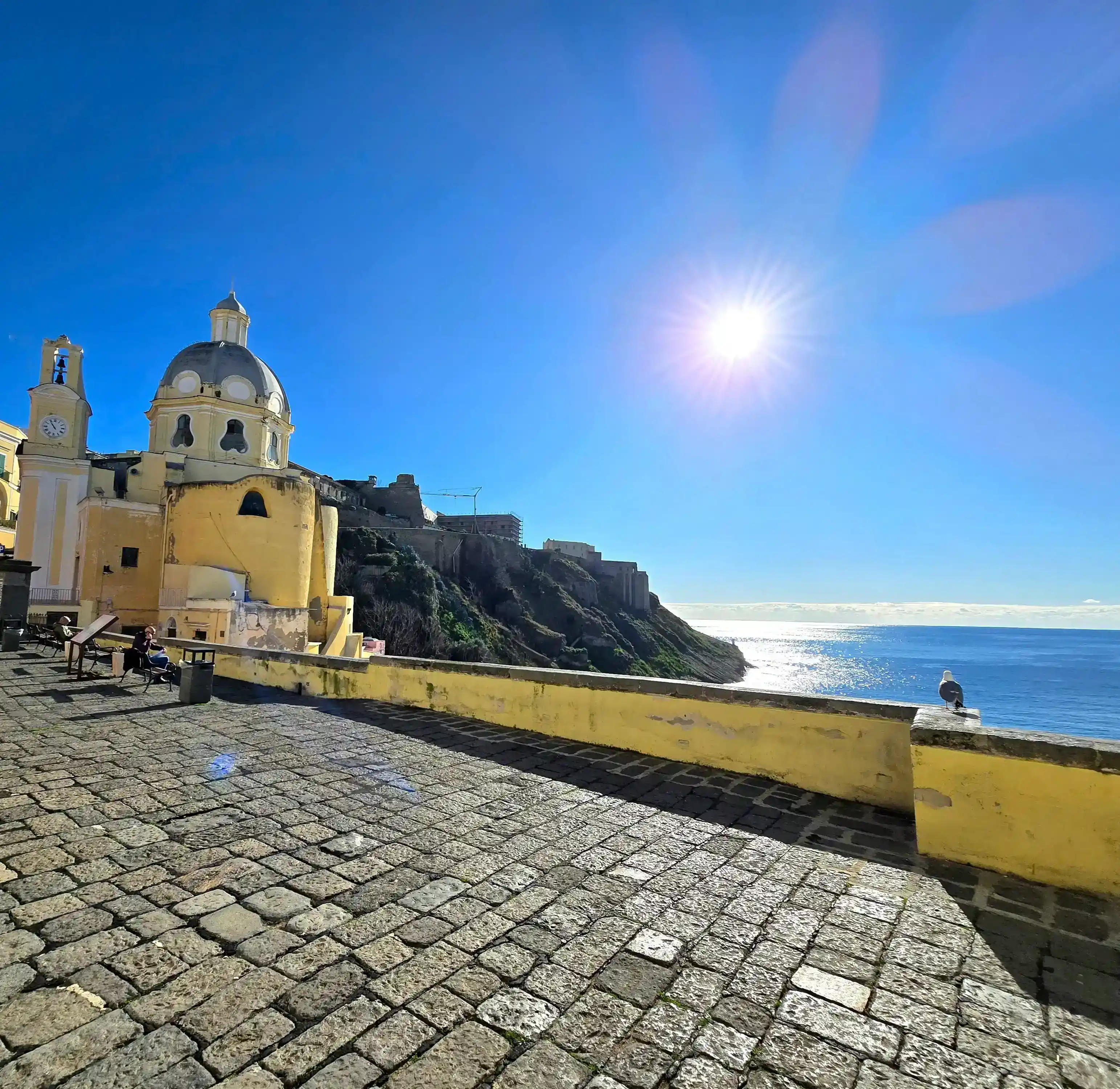 View over Corricella from Piazza dei Martiri in Procida